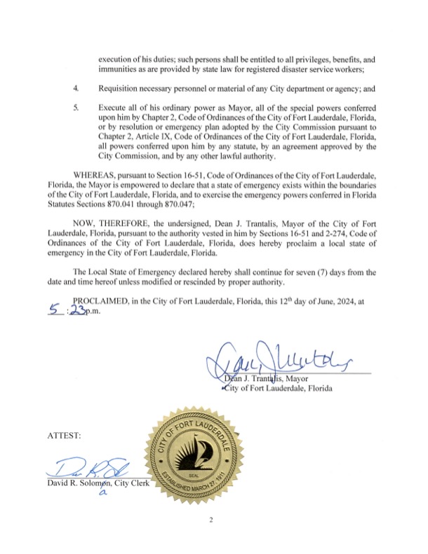 DeanTrantalis's tweet image. Upon signing this emergency declaration, I spoke with Kevin Guthrie, the state Director of Emergency Management, who has pledged to allocate any available resources from his agency to assist in our recovery efforts. The Florida Fish and Wildlife Commission will also be sending…