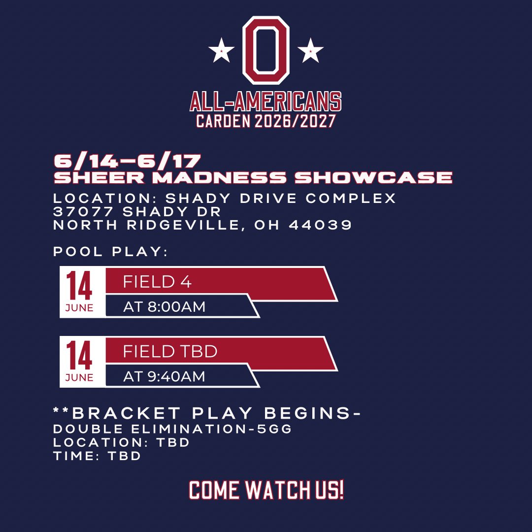 OAA Carden16U competing at sheer madness this weekend come check out these ballers this weekend!
<a href="/Coach2K_OSU/">Kirin Kumar</a> <a href="/CoachHampton_/">Crystal Hampton</a> @CoachErinn <a href="/Hall_J_4/">Jenna Hall</a> <a href="/IndStSoftball/">Indiana State Softball</a> <a href="/NKUNorseSB/">NKU Softball 🥎</a> <a href="/UFOilerSoftball/">Findlay Softball</a> <a href="/coach_crowell/">Clarisa Crowell</a> <a href="/ZipsSB/">Akron Zips Softball</a> <a href="/MvilleSBOH/">Marysville High School Softball</a>