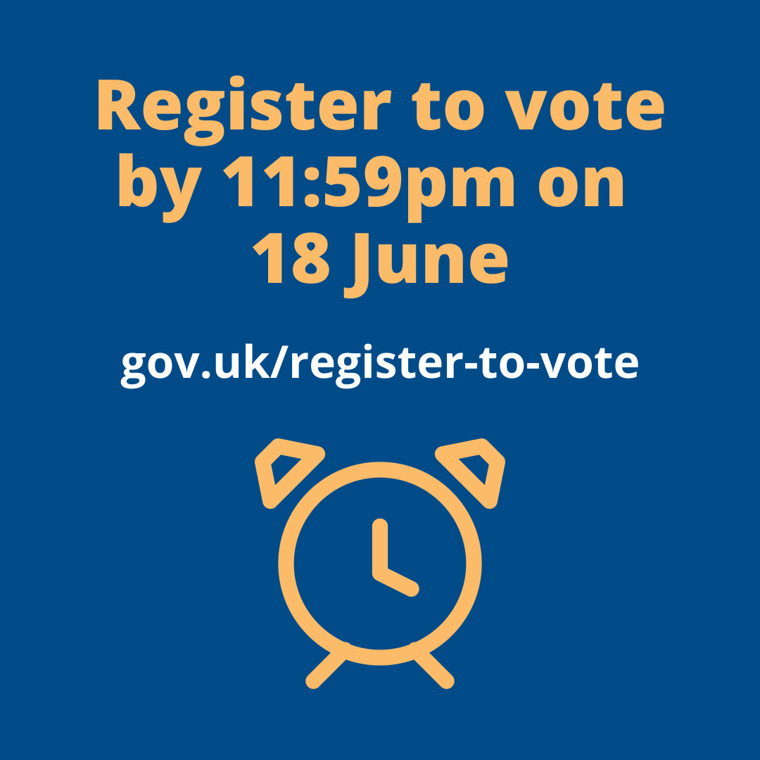 ⏰ The deadline to vote in the upcoming general election is 18 June at 11:59pm

Don’t leave it too late. 

Register today ⤵️
gov.uk/register-to-vo…

#Havering #Romford #GeneralElection