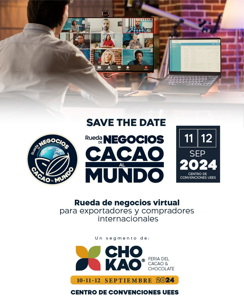 Participa en la rueda de negocios virtual para exportadores y compradores internacionales.🍫🌎
Te esperamos este 11 y 12 de septiembre en el Centro de Convenciones UEES.
Contáctanos por whatsapp📲:
wa.me/593994042152
wa.me/593968462781
<a href="/Anecacao_Ecu/">ANECACAO ECUADOR</a>  <a href="/IvanOntanedaB/">Iván Ontaneda Berrú</a>