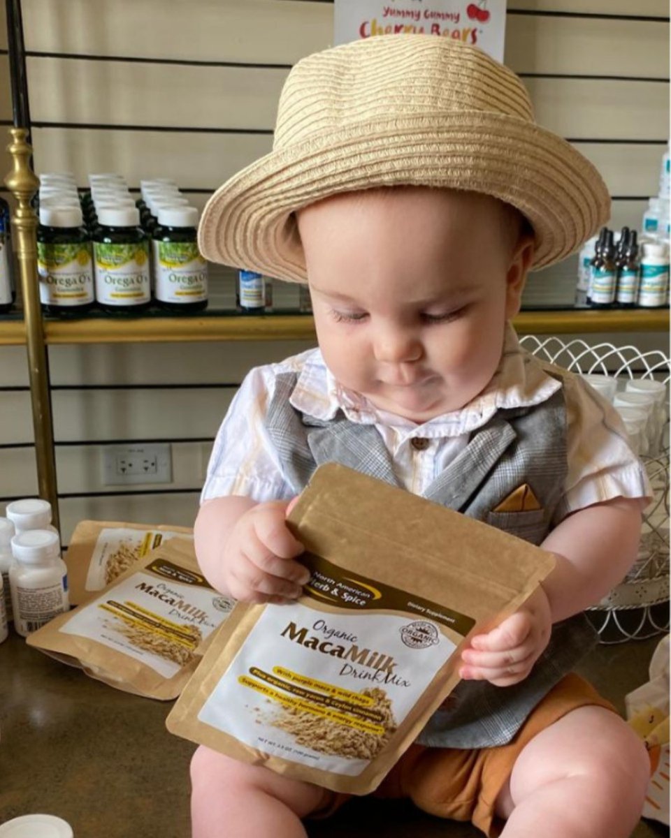 NAHSCo's tweet image. Zeke, at 8 months old, has already been taught to read the ingredients first! 

Fortunately, with North American Herb &amp;amp; Spice products, EVERY ingredient is good for you! 

And yes, the MacaMilk is delicious! Always Free of starches, corn, or preservatives. #StrongInside