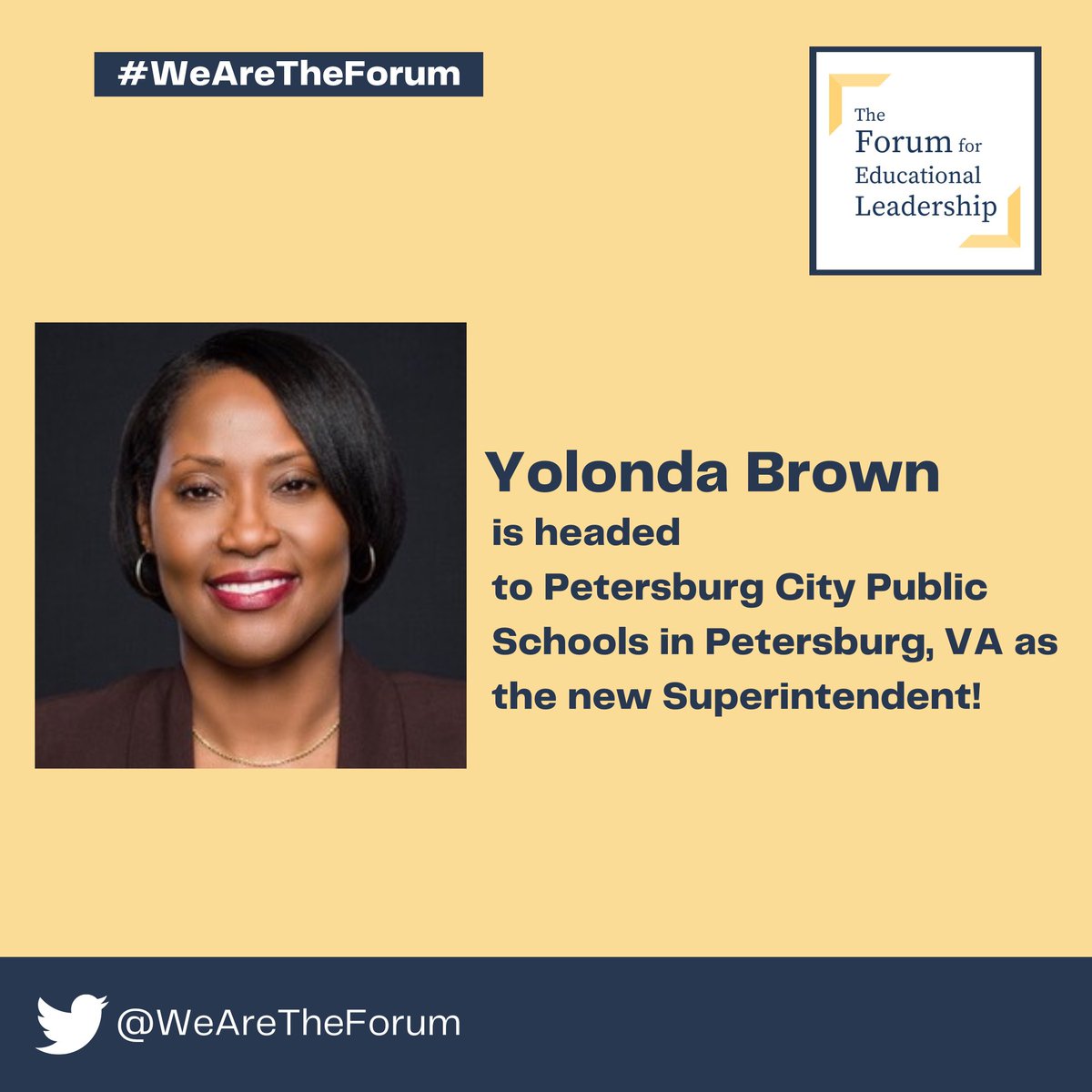 WeAreTheForum's tweet photo. Congratulations to Cohort 3’s Yolonda Brown on her appointment as Superintendent of @Pburg_Schools. We are thrilled to witness the success and advancement of our Forum members in their journeys. This is a well-deserved achievement, Yolonda! #WeAreTheForum #WomenLeadingEd https://t.co/A7RY0gDQ2J