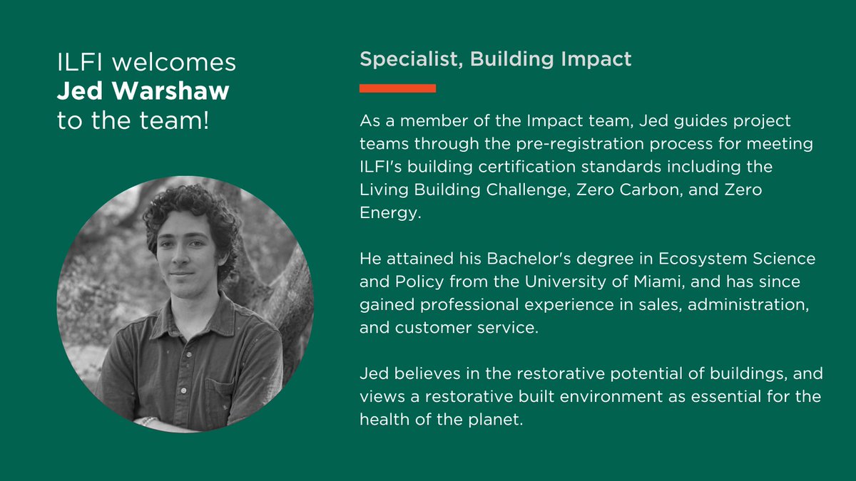 Living_Future's tweet photo. Meet Jed Warshaw, #ILFI's new Specialist, Building Impact! Learn more about Jed at https://t.co/YH6SMDjEtp! #LivingFuture #SustainabilityLeaders https://t.co/kcXKyRKJXV
