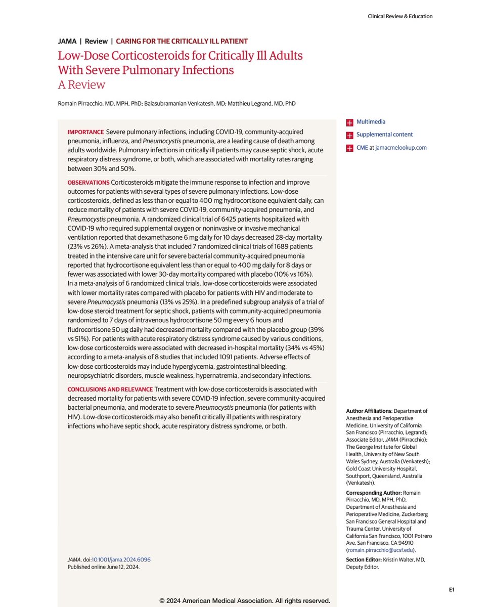 Sofade2ptos's tweet photo. 🔰Corticosteroides en dosis bajas para adultos críticamente enfermos con infecciones pulmonares graves
📖JAMA Junio 2024
🪄Enlaces de descarga directa en comentarios ⬇️ https://t.co/ayW4C59Nip