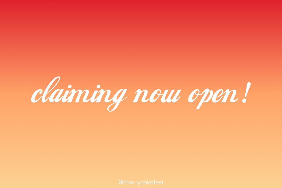 🍒CLAIMING IS NOW OPEN!🍒

🍑Read rules for claiming and self-prompting HERE:🍑 cherrycokefest.carrd.co/#claim

🍒View prompt archive HERE:🍒 docs.google.com/spreadsheets/d…

🍑Claim or self-prompt HERE:🍑 forms.gle/y5YkmFiQQfZzcv…