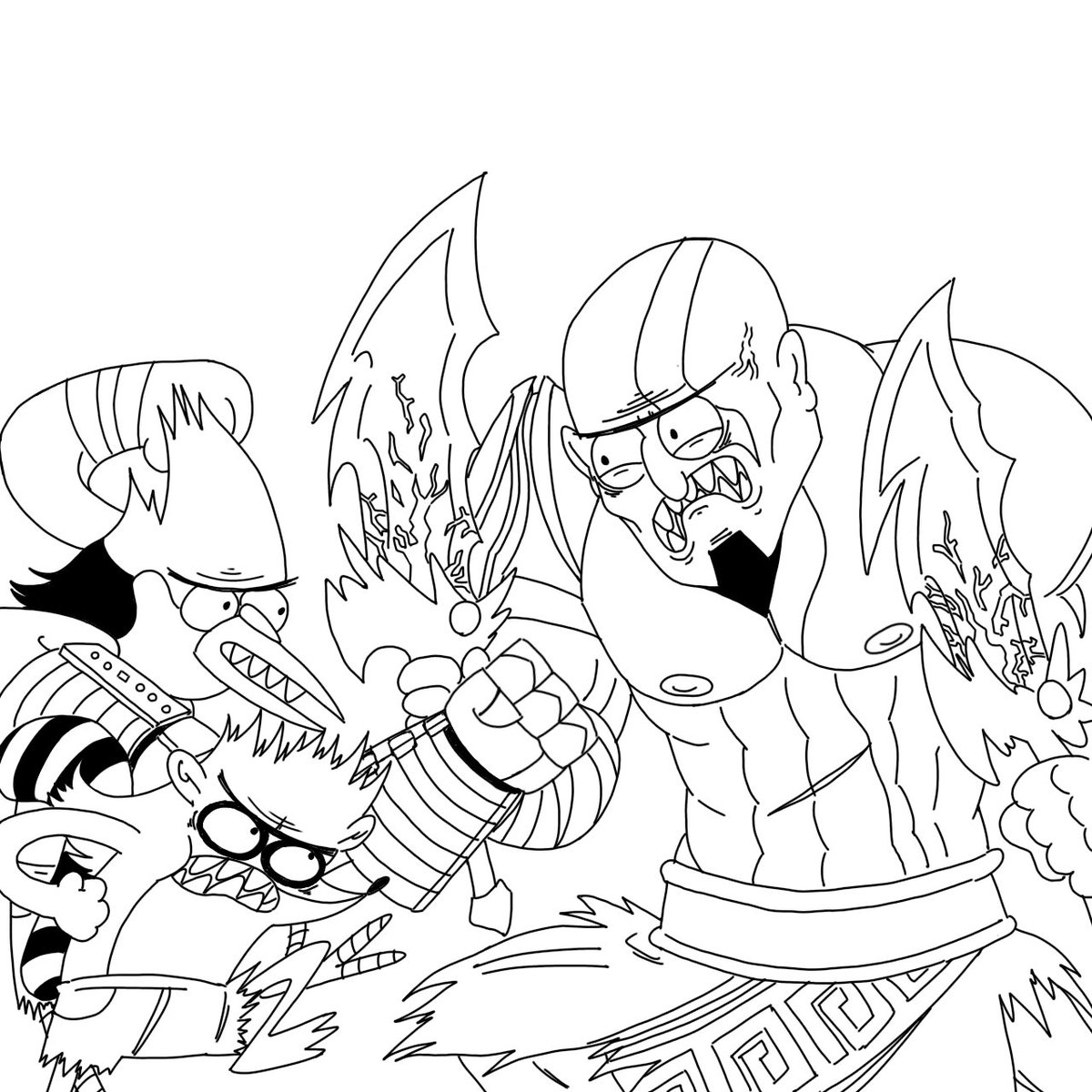 TioGoj0's tweet photo. #lineart #WIPs #wip #sketch #Unshowmas #Regular_Show #GodofWarRagnarök #GOW well i gotcha>:D (ya falta poquito jsjjs https://t.co/u8umRYH90g
