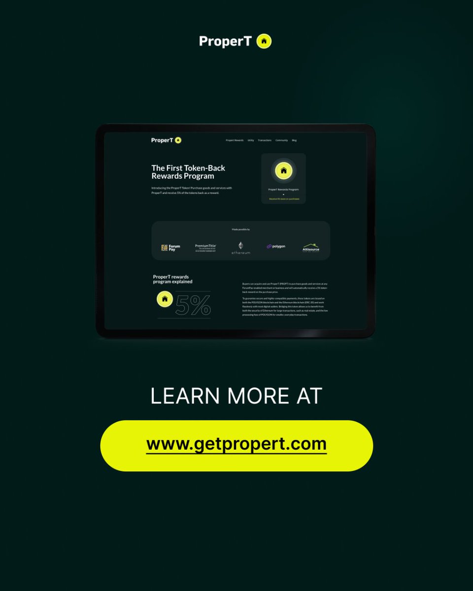 GetProperT's tweet image. Are you a forward-thinking merchant? 💼
#ProperT Rewards Token offers a new solution for using #cryptocurrency. 🙌

Our 5% token-back reward encourages #merchants to accept #cryptopayments and reward their customers.

Learn more at getpropert.com