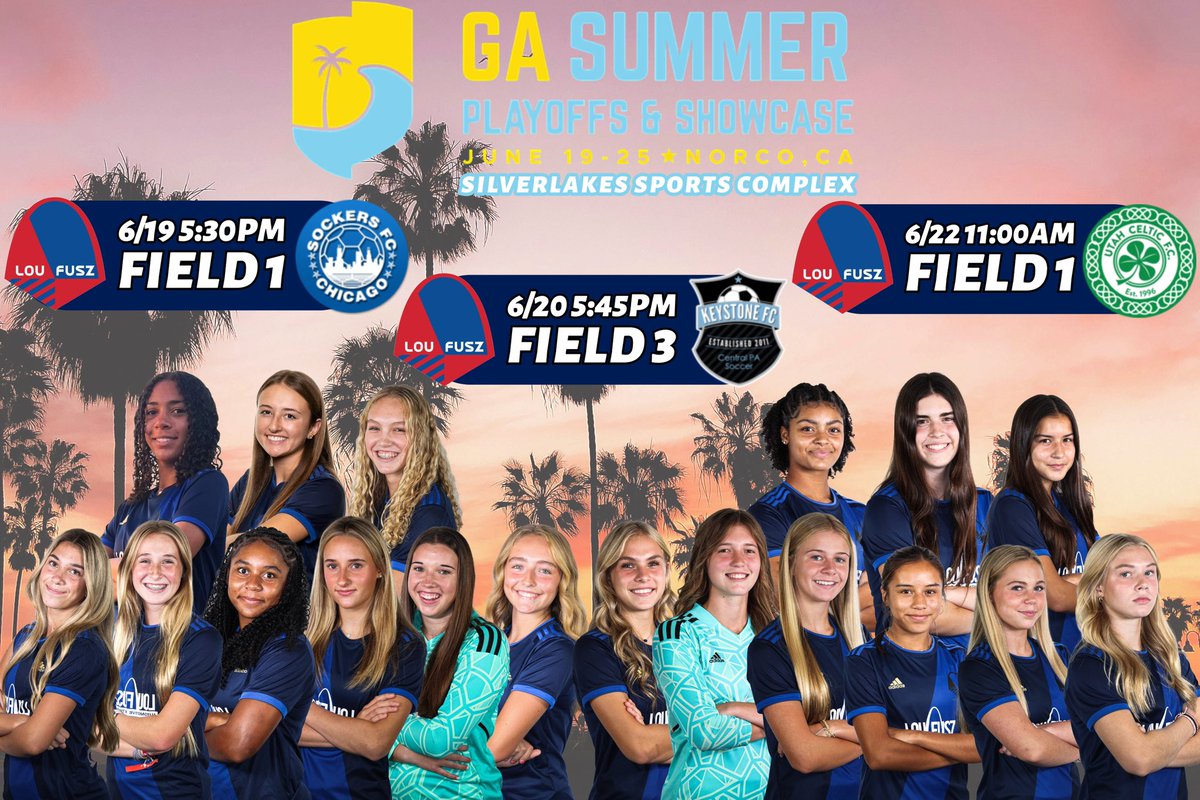 1️⃣ more week!  Here is our schedule for the <a href="/GAcademyLeague/">Girls Academy</a> U16 playoffs. 
✈️☀️🔜

#GASummer
<a href="/TopDrawerSoccer/">TopDrawerSoccer</a> <a href="/ImYouthSoccer/">ECNL/GA/Recruiting/College Soccer</a> <a href="/PrepSoccer/">Prep Soccer ⚽️</a> <a href="/TheSoccerWire/">SoccerWire</a>