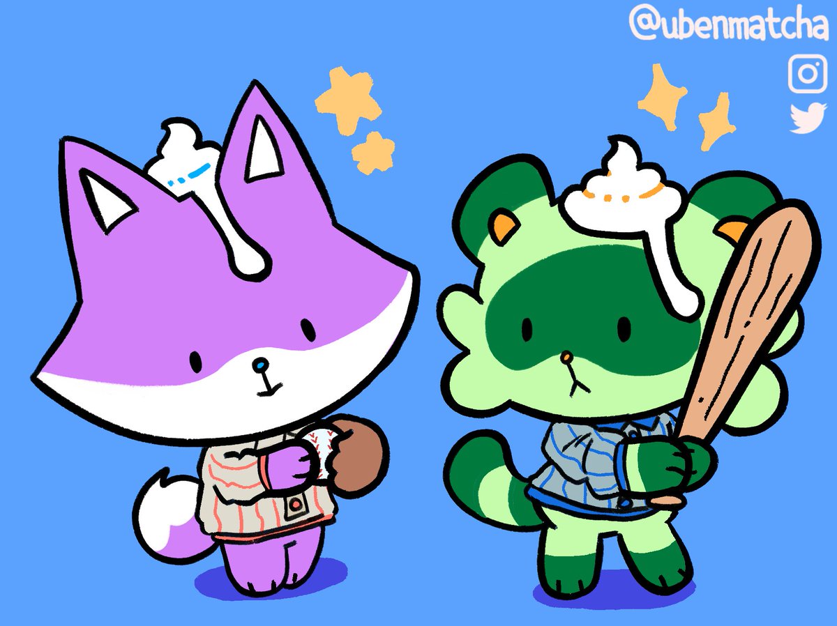 UbeNMatcha's tweet photo. Baseball ⚾️ 

 #ubenmatcha #ubematcha #ubeandmatcha #illustration  #art #cute #ubethefox #matchathetanuki #matchatheracoon #relationship #relationshipart https://t.co/n5RLt30fDM