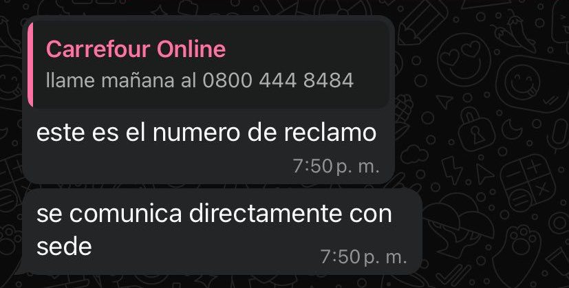 labiancoo's tweet photo. @DNDConsumidor buenas noches hace 5horas que no consigo que @carrefourarg  me de un número de reclamo los empleados me dan un 0800 como número de reclamo. Realmente es una falta de respeto pedí nombre de quien me atendía y sigo esperando….. https://t.co/kScTCDWbzm