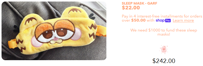 Lizbies's tweet photo. tysm for the preorders so far on the sleep masks! i'm not super close to goal rn but if i don't make it by next month i am hoping to put in the order anyway https://t.co/FBAvBWc3KN
