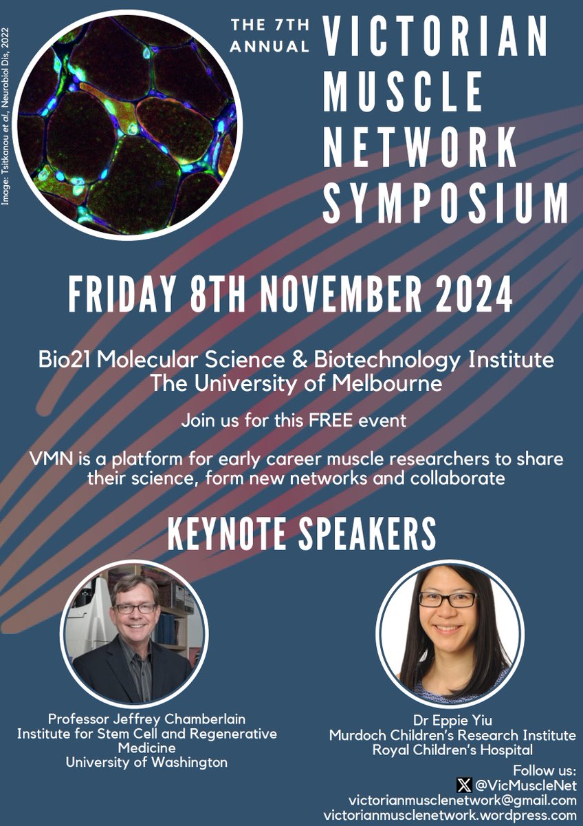 VictorianMuscleNetwork (@vicmusclenet) on Twitter photo We're excited to announce the second keynote speaker for the 7th <a href="/VicMuscleNet/">VictorianMuscleNetwork</a> Symposium! Join us on Fri, Nov 8th, to hear from Dr. Eppie Yiu from <a href="/MCRI_for_kids/">Murdoch Children's Research Institute (MCRI)</a> , alongside Prof. Jeffrey Chamberlain from <a href="/UW/">University of Washington</a> We're excited to announce the second keynote speaker for the 7th <a href="/VicMuscleNet/">VictorianMuscleNetwork</a> Symposium! Join us on Fri, Nov 8th, to hear from Dr. Eppie Yiu from <a href="/MCRI_for_kids/">Murdoch Children's Research Institute (MCRI)</a> , alongside Prof. Jeffrey Chamberlain from <a href="/UW/">University of Washington</a>