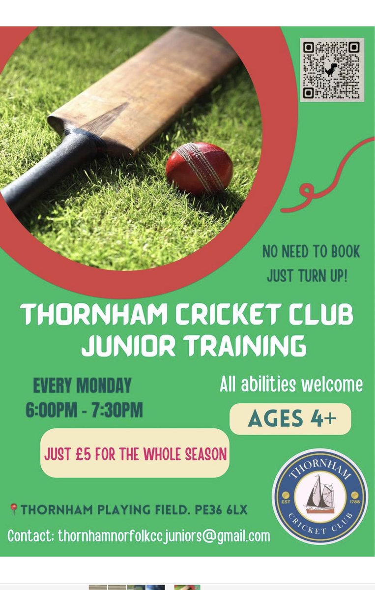 Junior Training Continues every week its just £5 for the year and we run right through the summer as well

All are welcome of all abilities come down and give cricket a go

#summer
#cricket
#norfolk