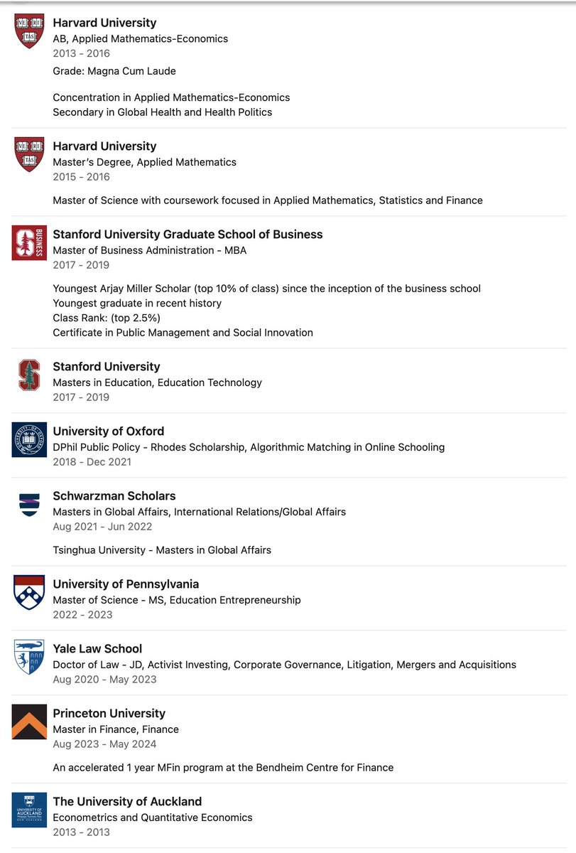 Nikhil Basu Trivedi (@nbt) on Twitter photo Just came across the most absurd education history of all time on LinkedIn. Just came across the most absurd education history of all time on LinkedIn.