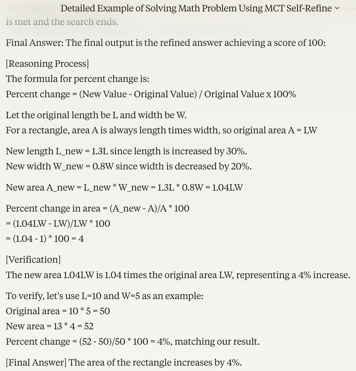 jeremyphoward's tweet photo. New paper just dropped, showing how to greatly increase math scores on LLMs by combining monte-carlo tree search (MCTS) with a language model.

Nice! But... what if instead, we simply tell the LLM to read the paper, and *pretend* it followed those steps? https://t.co/CizH4UnRwi