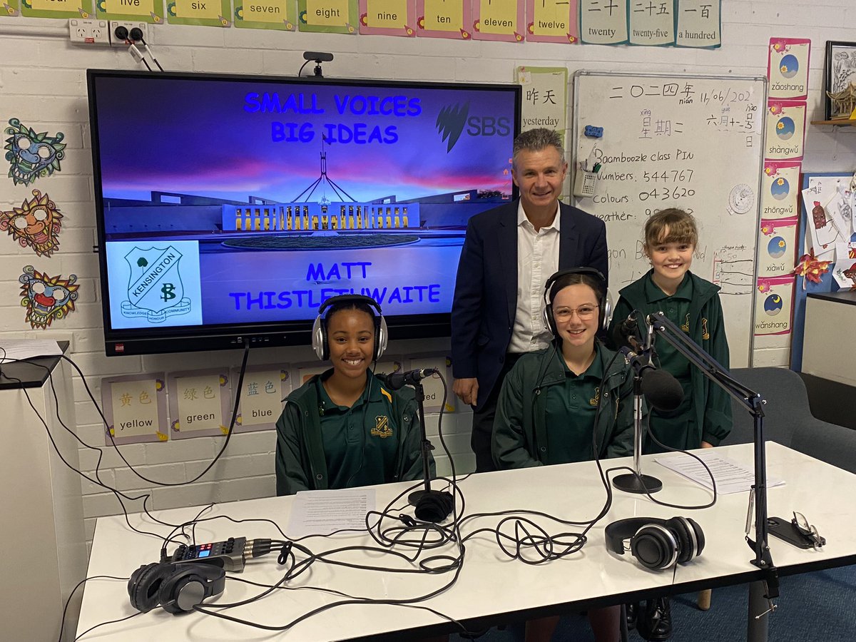 <a href="/KENSINGTONPS/">KENSINGTON PS</a> We have another exciting day podcasting <a href="/MThistlethwaite/">Matt Thistlethwaite</a> for <a href="/SBS/">SBS Australia</a>  and Small Voices and Big Ideas- Democracy.
#lovewhereyoulearn
<a href="/NSWEducation/">NSW Dept of Education</a>