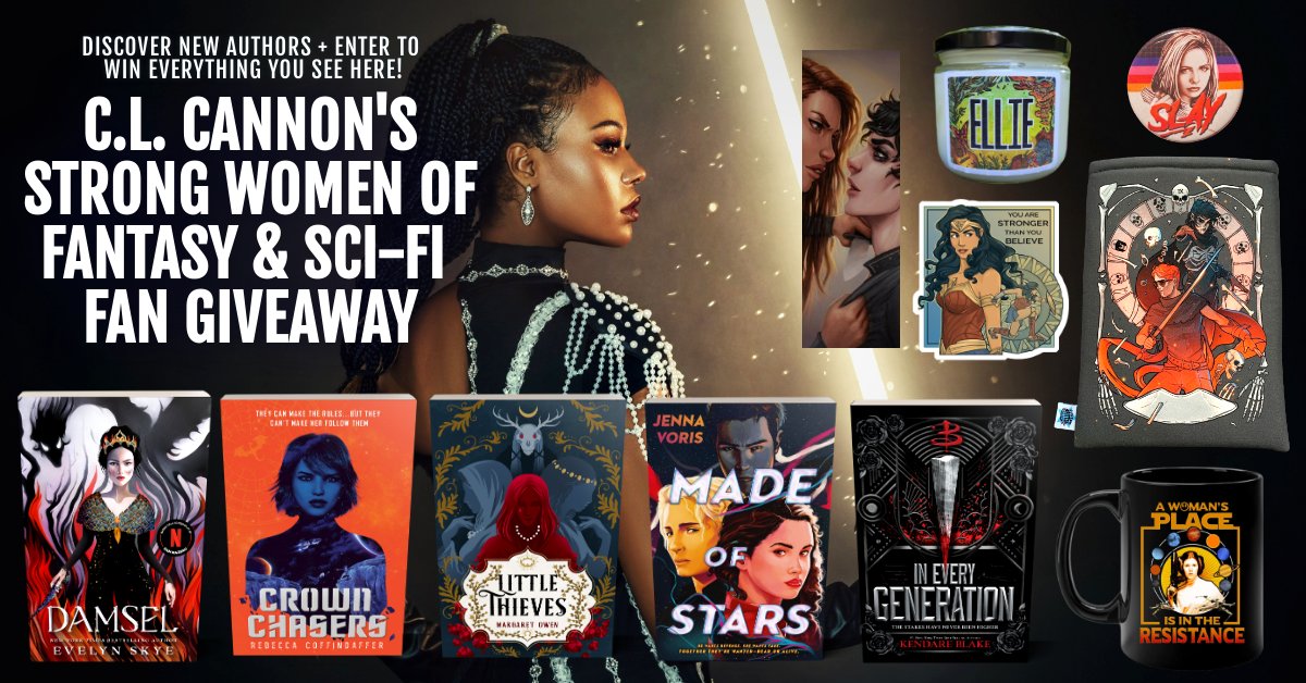 🏰 We're celebrating our favorite strong #Fantasy &amp; #SciFi women with this kick-ass #giveaway!  🏰
⭐️ Enter: clcannon.net/2024/06/12/str…⭐️ 
⚔️ Enter to #win everything you see pictured!⚔️

#fantasyreads #fantasybooks #scifireads #scifibooks