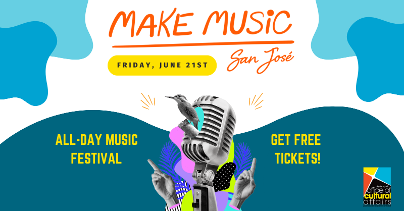 FunCheapSF's tweet photo. Make Music San Jose is a FREE, day-long music festival celebrating the first day of summer with live music from sunset to sundown! Don’t miss out, get your tickets today. #MakeMusicDaySJ

Get Free Tix 👉 https://t.co/qvxqGaDxnF