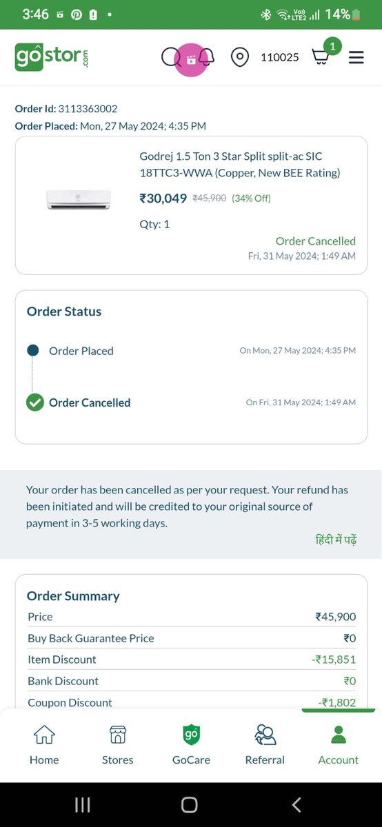 Vineetkh070278's tweet image. @GoStorcom @jagograhakjago @GoStorcom @jaagograhakjago 
#CustomerService
@BandBajaateRaho #customerservicefail #resolutionneeded #unsatisfied 
Kind attention
Ticket number 13632
Order number 3113363002 cancelled on 31st May and I haven't got my refund yet
Kindly explain &amp;amp; refund