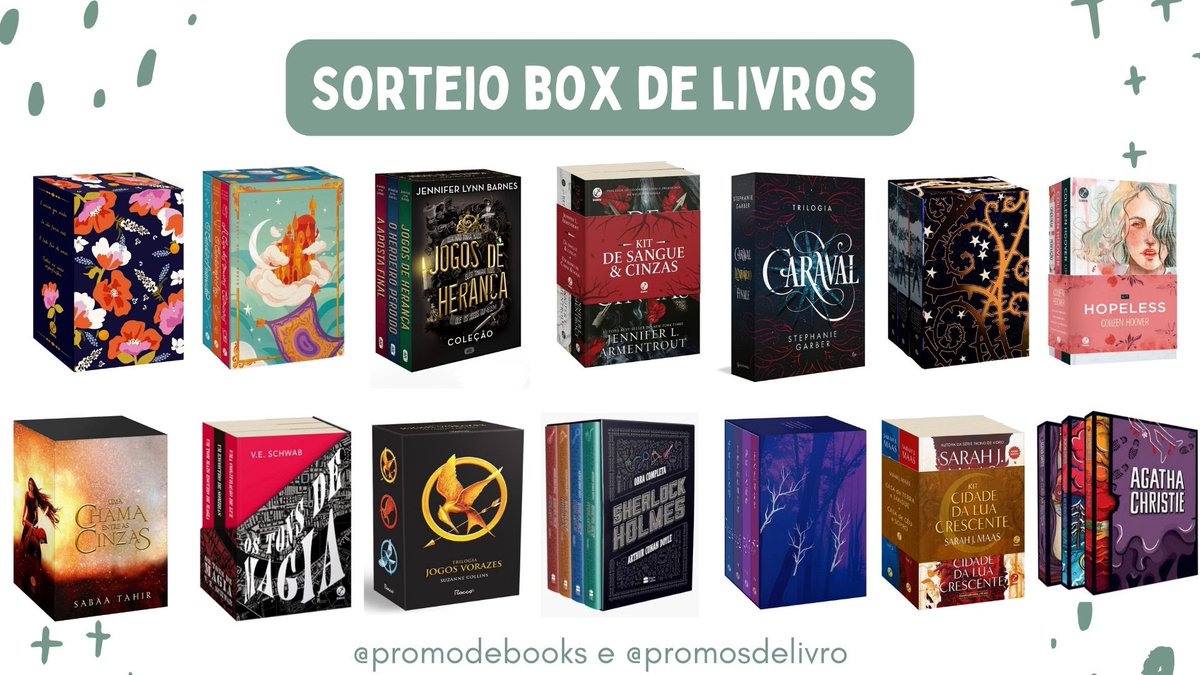 promodebooks's tweet image. 📚📚 Sorteio Box de Livros📚📚

🏆 Prêmio:
✨ UM Box do banner OU R$140 em livros da sua escolha OU pix de R$140!

↪️ Regras:
• Seguir @promodebooks e @promosdelivro 
• Comentar livros ou pix
• Dar rt nesse tweet (sem citar)

📆 Resultado: 19/06 🍀