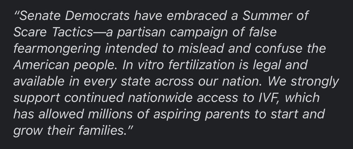 AndrewDesiderio's tweet photo. Sens. Britt &amp; Cruz joint statement, co-signed by all Republican senators, supporting IVF ahead of tomorrow’s vote. https://t.co/OyQYogTlTu