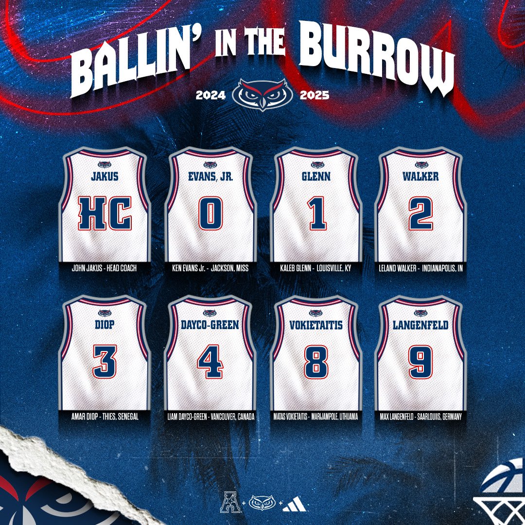 FAUMBB's tweet photo. The 2024-25 roster 🔥🦉🏝️

#WinningInParadise https://t.co/5ZTTNrKXJm