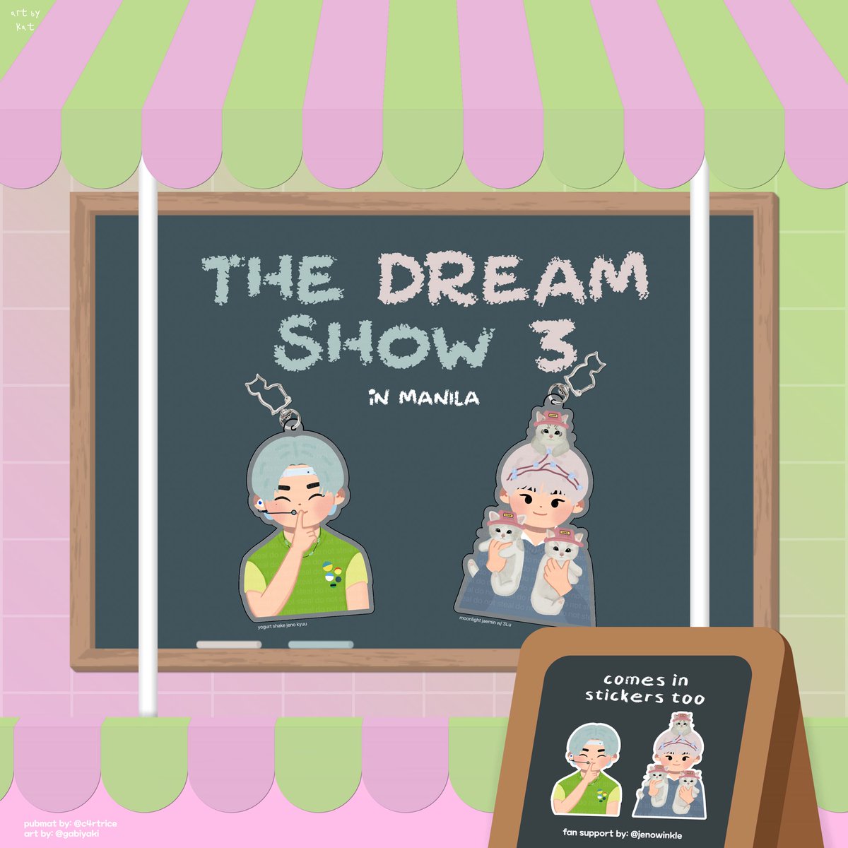 jenowinkle's tweet photo. ✵ the dream show 3 fan support by @jenowinkle ⋆𐙚₊˚⊹

➶-͙˚ ༘✶ jeno yogurt shake & jaemin moonlight keyring & stickers * ⋆.˚ ☾ .⭒˚

𐙚 like & retweet this tweet .ᐟ
⊹ limited quantity, just show this tweet to me on d-day~

✮ when : 08/10 (day 1)
☾ where : tba (around moa)