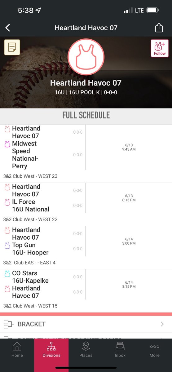 Here is our schedule for Thursday and Friday in Kansas City! Can’t wait!🌞

<a href="/07Heartland/">Heartland Havoc '07 18U</a> @CoachHeflinISU <a href="/Coach_Kramos/">Tina Kramos</a> <a href="/CoachArchibald/">Tara Archibald</a> <a href="/LUCCoachAbbott/">Alicia Abbott</a> <a href="/cait_bone3/">Caitlin Gambone</a> <a href="/CoachJordanSB/">Jordan Clark</a> <a href="/tsmartt14/">Taylor Smartt</a> <a href="/agoler35/">Alisa Goler</a>