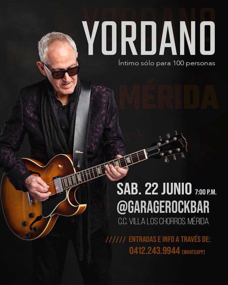 No podía irme de Mérida sin tocar, por eso haremos un concierto solo para 100 personas el sábado 22 de Junio a las 7:00pm 
Así que los espero en @garagerockbar entradas al WhatsApp 0412.243.9944 #Yordano #Merida #concierto