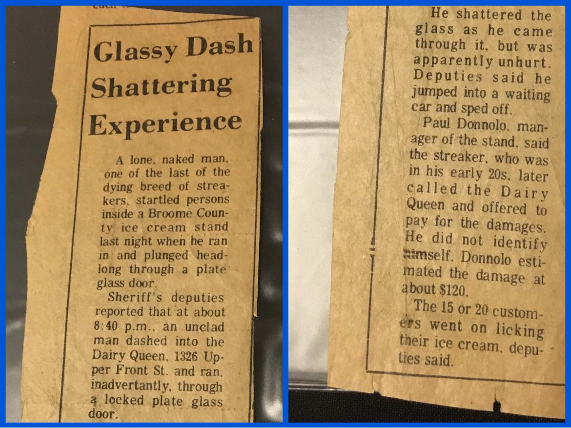 Sorry for the non-football Tweet but this was me, 50 years ago tonight. A few errors, I was just 18, I was not unhurt (stitches here &amp; there), and the door was not locked, it did swing open but I was halfway through it and spun around/out of it in a shower of glass. Ah, memories!
