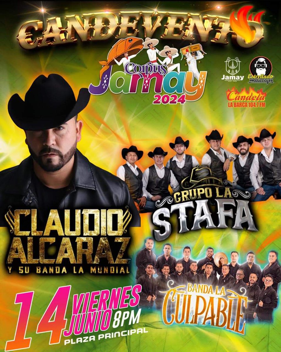 MingoMx's tweet photo. Este viernes 14 de Junio disfrutaremos de la voz y música de @ClaudioAlcaraz y su @BandaLaMundial En las Fiestas de Jamay #FeriaCorpusJamay https://t.co/PEpVEctEut
