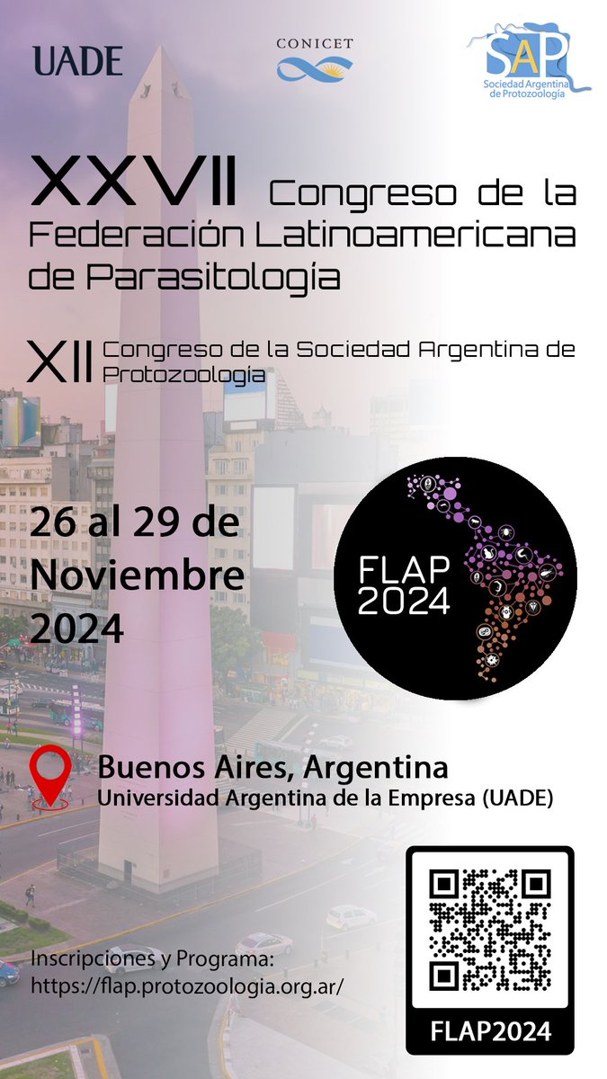 ✔¡No te pierdas el mejor congreso de parasitologia de Latinoamerica!
💡La Federación Latinoamericana de Parasitologia se une a la Sociedad Argentina de Protozoologia💡
🗓 Fecha: 26-29 de noviembre
🌎Lugar: Buenos Aires-Argentina