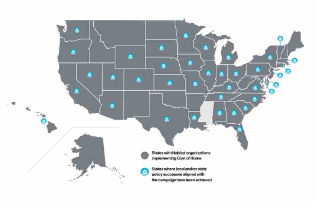 Today, we celebrate the success and impact of the #CostOfHome campaign in 5 years. More than 400 local and state Habitat organizations successfully advocated for over 300 policies that increased access to home affordability and stability for over 6 million people, and counting!