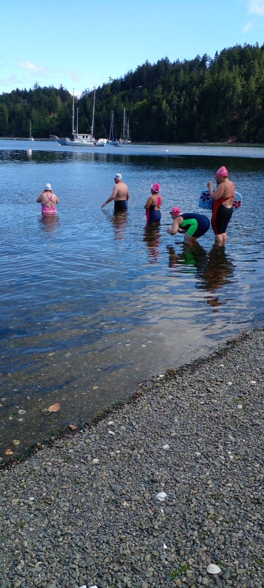 MS_athlete's tweet photo. Another fabulous day on #PenderIsland. The #SpiritOrcas are so grateful to be in this beautiful place. Today, we went for a swim in Otter Bay. The water is a little cooler there. We also discovered a big ol mud flat with lots of crabs and barnacles. We lost 3 shoes to the mud. https://t.co/l0rqVEzp6m