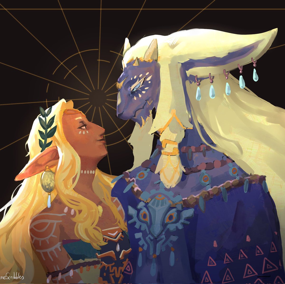 Hola a todos, bienvenidos a Hyrule. Somos Sonnia y Rauru, esperamos que os sintáis libres de vivir en nuestro reino, siempre que mantengáis la paz~