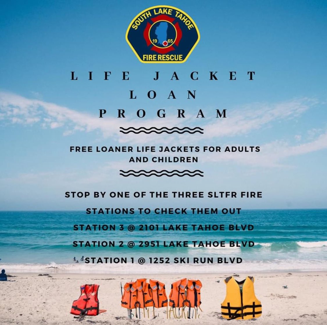 EverythingTahoe's tweet image. #LifeJacketsSaveLives. Swing by any of @SLakeFireRescue stations to get one if you need one. Thank you #SouthLakeTahoeFire