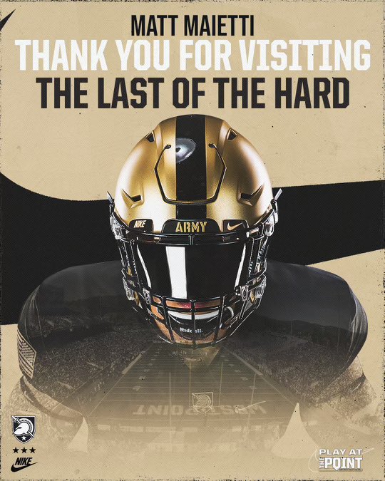 Matt Maietti (@mattmaietti55) on Twitter photo Extremely grateful and blessed for the opportunity thank you for always making me feel at home. 🖤🏴☠️ #AmericasTeam
<a href="/CoachJeffMonken/">Jeff Monken</a> <a href="/CoachJohnLoose/">John Loose</a> <a href="/cblackshear/">Cheston Blackshear</a> <a href="/ArmyWP_Football/">Army Football</a> <a href="/goblackknights/">#GoBlackKnights</a> <a href="/CoAcHKeLZZz3/">Markell Harrison</a>. Extremely grateful and blessed for the opportunity thank you for always making me feel at home. 🖤🏴☠️ #AmericasTeam
<a href="/CoachJeffMonken/">Jeff Monken</a> <a href="/CoachJohnLoose/">John Loose</a> <a href="/cblackshear/">Cheston Blackshear</a> <a href="/ArmyWP_Football/">Army Football</a> <a href="/goblackknights/">#GoBlackKnights</a> <a href="/CoAcHKeLZZz3/">Markell Harrison</a>.