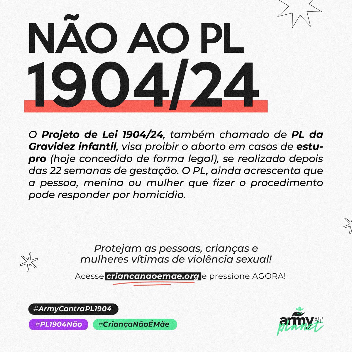 BARMYSTREAM's tweet photo. Vocês sabem que o army tem uma força absurda, não é? Então vamos nos unir aqui.

Entrem na enquete feita pela câmara dos deputados e votem em “DISCORDO TOTALMENTE” do PL 1904/2024!

🔗 https://t.co/4iFEnLdpfJ

CRIANÇA NÃO É MÃE 
FANDOMS CONTRA A PL 1904
#ArmyContraPL1904 https://t.co/71ytObhjMi
