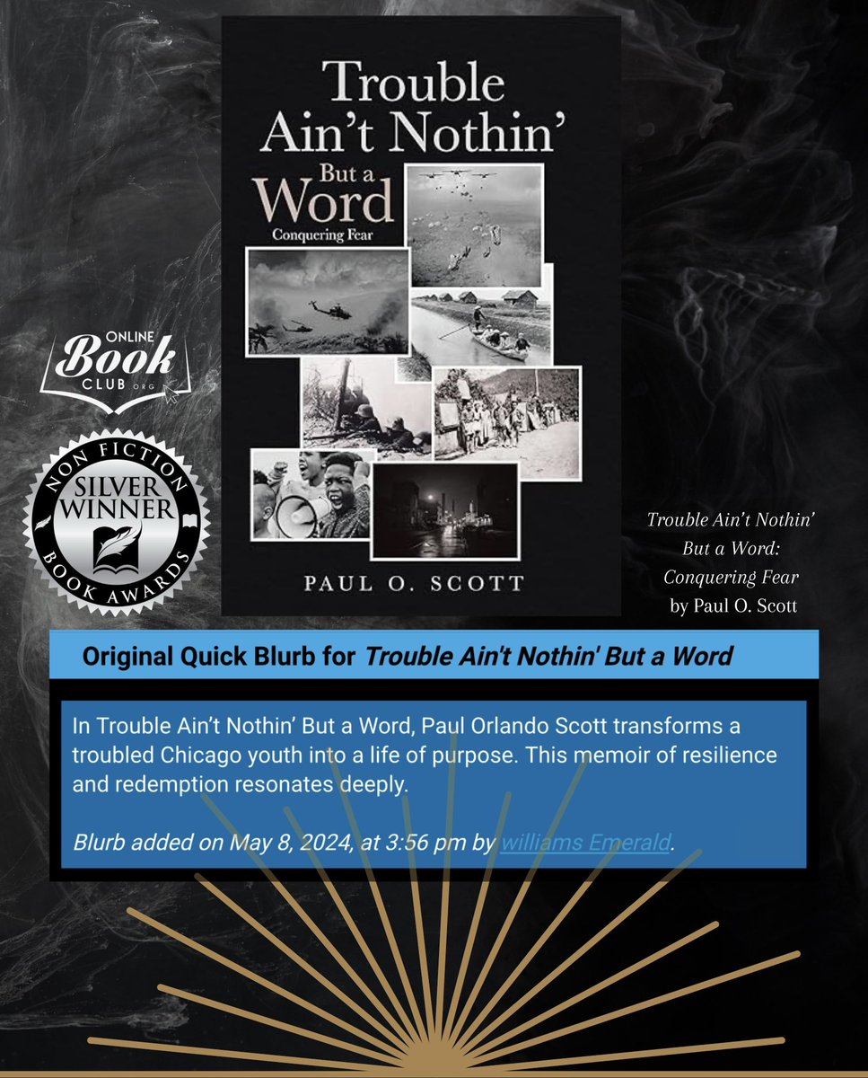 InnerPeaceBooks's tweet photo. Trouble Ain’t Nothin’ But a Word by Paul O. Scott, @PaulSco04211599
Published by: Page Publishing, Inc., @pagepublishing

Perfect 5 out of 5 star rating on OBC! ✨

Read more here! https://t.co/NPMyJn5Gti

#OnlineBookClub #SelfHelp #InnerPeace #Spirituality #Memoir #Inspirational https://t.co/KtVi5xfBtp