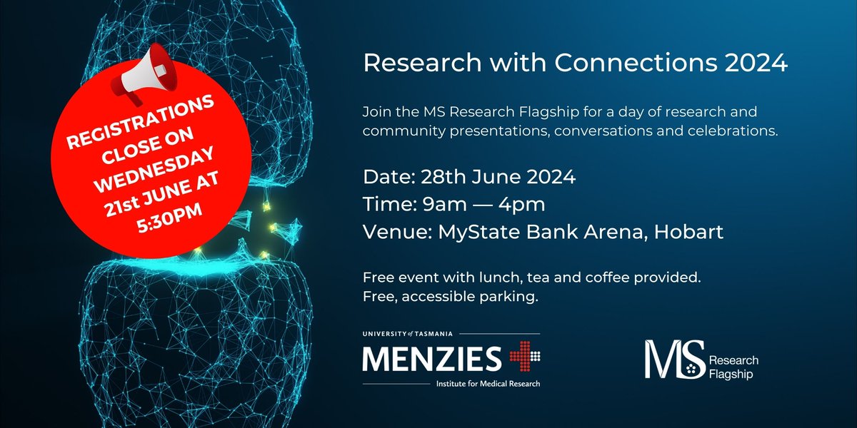 Join our #MultipleSclerosis Research Flagship on 28 June for a day of research and community presentations and help celebrate consumer involvement #ResearchwithConnections and the achievements and impact of our research. Get your FREE tickets to #RwC2024👇bit.ly/MSFlagshipRese…