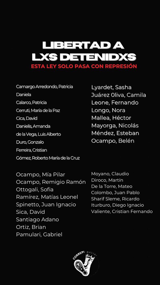 33 personas detenidas. Necesitaron tirarle gases a jubilados y correr a manifestantes a balazos para vaciar la Plaza del Congreso. Y hasta salieron a celebrar la represión. La Ley Bases no tiene apoyo de la sociedad porque es una Ley para vender la Argentina.