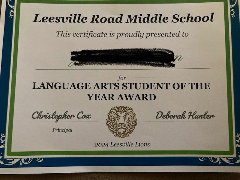 MsDunnHCES's tweet photo. One of my previous students (now a rising high schooler) shared his awards that he won today with me. So proud 🥹🥹🥹🥹 miss this kid so much! https://t.co/p96hIb6skc