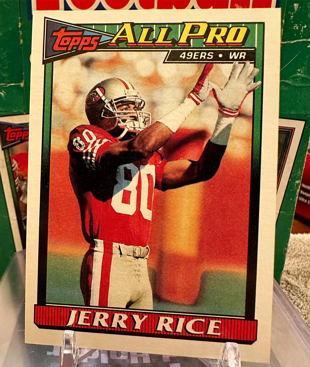 oldmanstylecard's tweet image. Junk Wax Portraits: 1991 Topps All Pro Jerry “Look At Those Hands” Rice. Love this card. Rice was automatic and one of the best receivers of all time. #junkwax #topps #toppsfootball #jerryrice #49ers #footballcards #footballcard #cards #card #sportscard #sportscards #junkwaxera