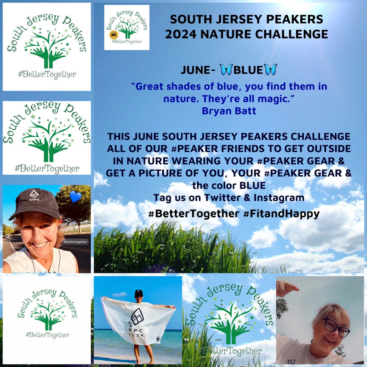 This June we challenge all #Peakers to JOIN us &amp; get outside in Nature, wearing your #Peaker gear &amp; get a pic of you, your #Peaker gear &amp; the color BLUE 🦋tag us on X &amp; Instagram.
#BetterTogether 
“Great shades of blue, you find them in nature. They’re all magic.”
Bryan Batt