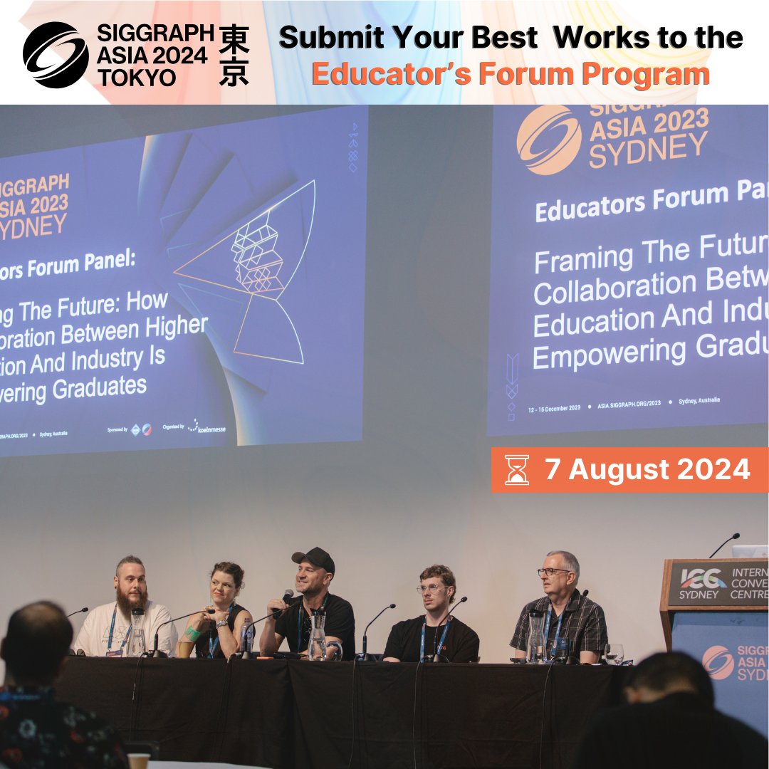 SIGGRAPHAsia's tweet image. 🚀 Calling all educators, researchers, and developers in #ComputerGraphics and #InteractiveTechniques! Share your innovative R&amp;amp;D in #CG at #SIGGRAPHAsia2024&apos;s Educator&apos;s Forum Program. Submit by 7 Aug 2024! 👉 bit.ly/sa24-eduforum-…

#EducatorsForum Chair: @Jesusxie