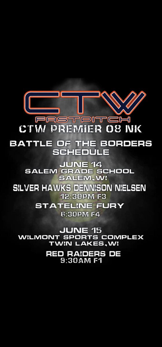 CTW 16U Premier 08 DD (@ctw08dd) on Twitter photo 🥎GAME WEEK🥎
BATTLE OF THE BORDERS SCHEDULE <a href="/Izzyzwolinski01/">Izzy Zwolinski 2027</a> <a href="/Talia2027/">Talia Di Silvio 2027</a> <a href="/morganbeers13/">Morgan Beers</a> <a href="/CasiAttapit2026/">CasiAttapit2026</a> <a href="/AddyGreen2026/">Addison Green 2026</a> <a href="/kateltakasaki/">Kate Takasaki</a> <a href="/MikaelaRod23/">Mikaela Rodriguez</a> <a href="/MiaWoldman/">Mia Woldman 2027</a> <a href="/CaleighCusack31/">Caleigh Cusack</a> <a href="/OliviaPeyton34/">Olivia Peyton</a> <a href="/daniellaf2026/">Daniella Fuller</a> 🥎GAME WEEK🥎
BATTLE OF THE BORDERS SCHEDULE <a href="/Izzyzwolinski01/">Izzy Zwolinski 2027</a> <a href="/Talia2027/">Talia Di Silvio 2027</a> <a href="/morganbeers13/">Morgan Beers</a> <a href="/CasiAttapit2026/">CasiAttapit2026</a> <a href="/AddyGreen2026/">Addison Green 2026</a> <a href="/kateltakasaki/">Kate Takasaki</a> <a href="/MikaelaRod23/">Mikaela Rodriguez</a> <a href="/MiaWoldman/">Mia Woldman 2027</a> <a href="/CaleighCusack31/">Caleigh Cusack</a> <a href="/OliviaPeyton34/">Olivia Peyton</a> <a href="/daniellaf2026/">Daniella Fuller</a>