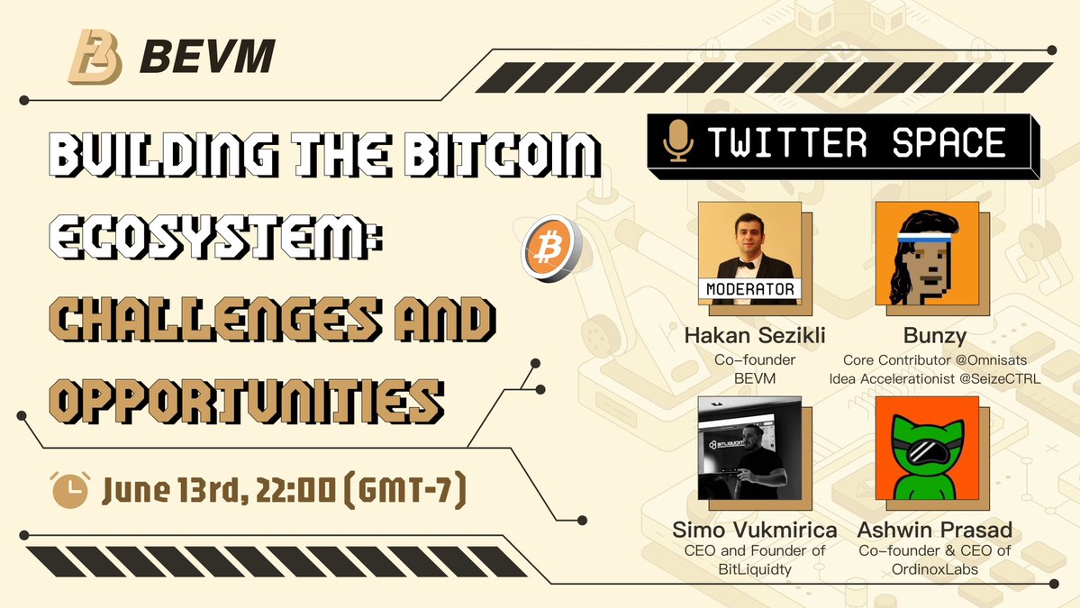 Building the #Bitcoin Ecosystem: Challenges and Opportunities!  

🎙️Speaker: <a href="/0xBunzy/">Bunzy 🧪</a> <a href="/Omnisats/">Omnisat</a> <a href="/OrdinoxLabs/">ODX</a> @BITLiquidityBTC 
⏰Time: June 13, 22:00 (GMT-7)

Set your alarm:x.com/i/spaces/1nAJE…