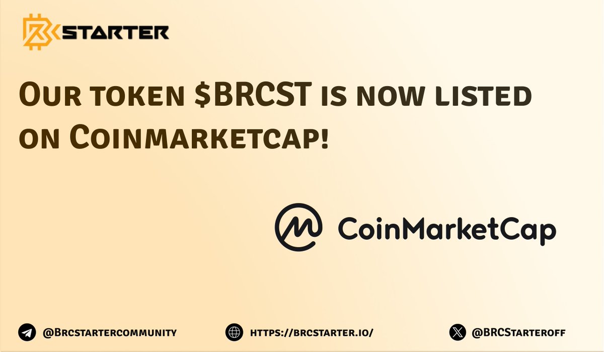 BRCStarters,

Our token $BRCST is now listed on <a href="/CoinMarketCap/">CoinMarketCap</a> !

coinmarketcap.com/currencies/brc…

Thanks for your support.

#BRCStarter #CoinMarketCap #Listing