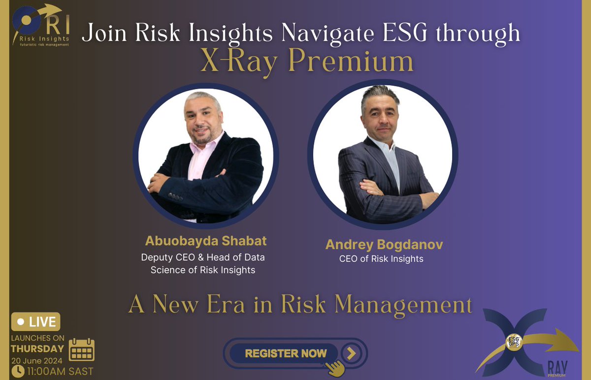esggps's tweet image. Join us on the 20th of June at 11:00 am for an exclusive event featuring Dr Abuobyda Shabat, Deputy CEO &amp;amp; Head of Data Science Lab, and Andrey Bogdanov, CEO of Risk Insights, as they unveil X-Ray Premium. Register now to secure your spot: forms.gle/mjaQGC2uRKNDi7…

#RiskInsights