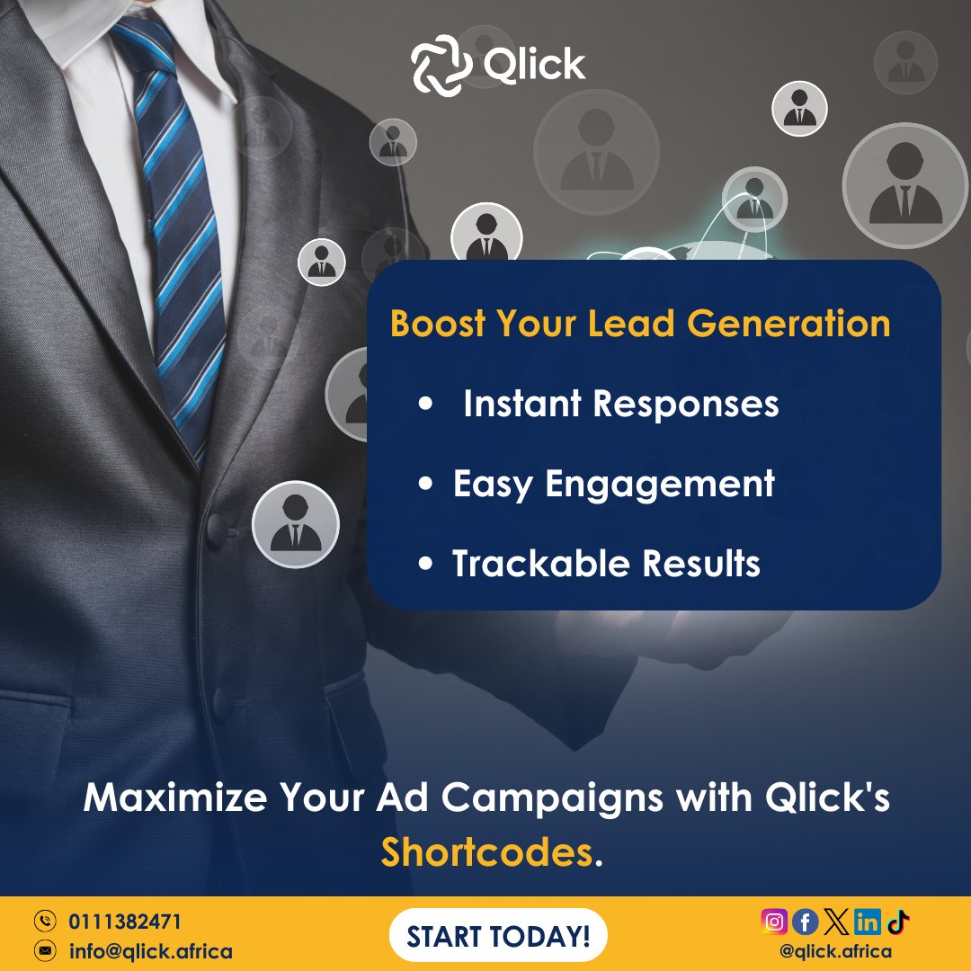 qlick_africa's tweet photo. Boost your lead generation with Qlick's shortcode services! Instantly engage potential customers and track results effortlessly.
#LeadGeneration #Shortcodes #AdCampaigns #Qlick #tbt https://t.co/YpwAey1RcL